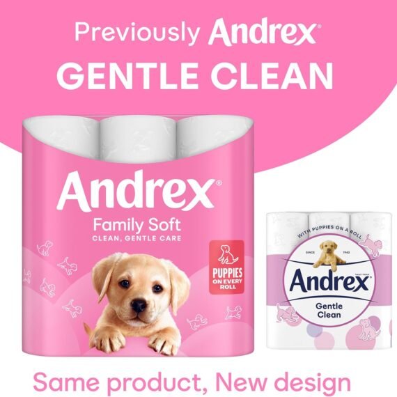 Andrex Family Soft Toilet Tissue 45 Standard Toilet Rolls, Gentle on your Family’s skin (Previously Andrex Gentle Clean Toilet Paper) – Family Pack of 45 Toilet Rolls, Packaging May Vary
