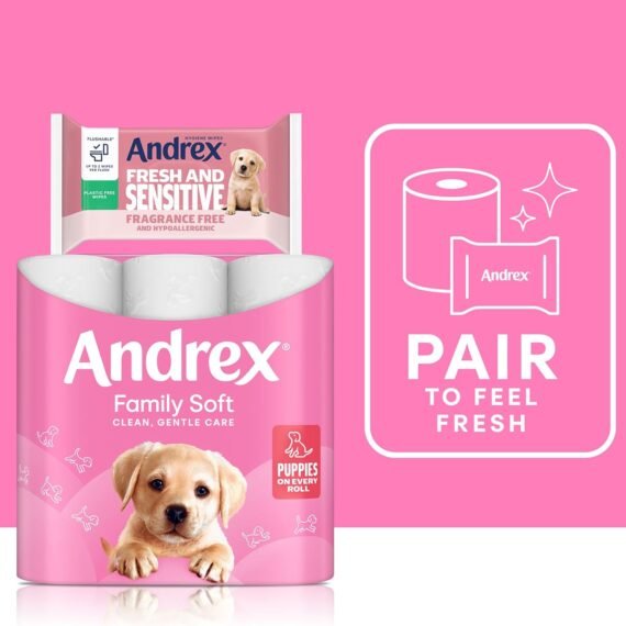 Andrex Family Soft Toilet Tissue 45 Standard Toilet Rolls, Gentle on your Family’s skin (Previously Andrex Gentle Clean Toilet Paper) – Family Pack of 45 Toilet Rolls, Packaging May Vary