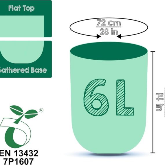 Greener Walker 6L-150Bags 100% Compostable Biodegradable Bin Liners 6L/10L/30L Food Waste Bags with EN13432 Certificate Caddy Kitchen Bin Liners