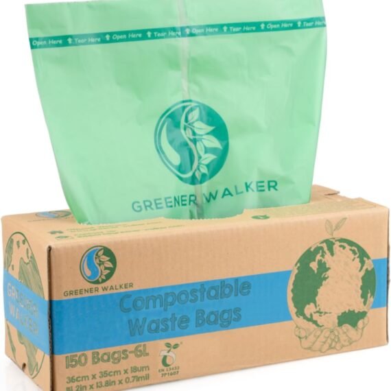 Greener Walker 6L-150Bags 100% Compostable Biodegradable Bin Liners 6L/10L/30L Food Waste Bags with EN13432 Certificate Caddy Kitchen Bin Liners