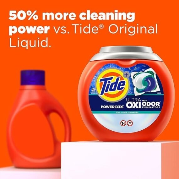 【Free shipping】Tide Ultra OXI Power PODS with Odor Eliminators Laundry Detergent Pacs 63 Count For Visible and Invisible Dirt (Pack of 1)