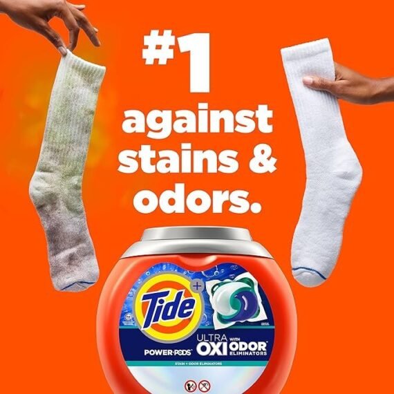 【Free shipping】Tide Ultra OXI Power PODS with Odor Eliminators Laundry Detergent Pacs 63 Count For Visible and Invisible Dirt (Pack of 1)