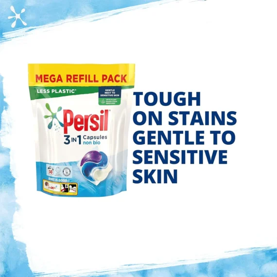 (Envío gratuito) Cápsulas para el lavado de ropa Persil 3 en 1 no biológicas que eliminan las manchas a la primera para un lavado suave con la piel sensible 3 x 50 cápsulas (150 lavados)