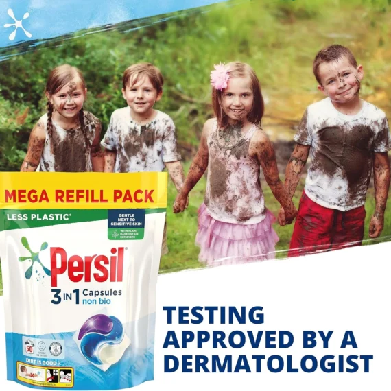 (Envío gratuito) Cápsulas para el lavado de ropa Persil 3 en 1 no biológicas que eliminan las manchas a la primera para un lavado suave con la piel sensible 3 x 50 cápsulas (150 lavados)